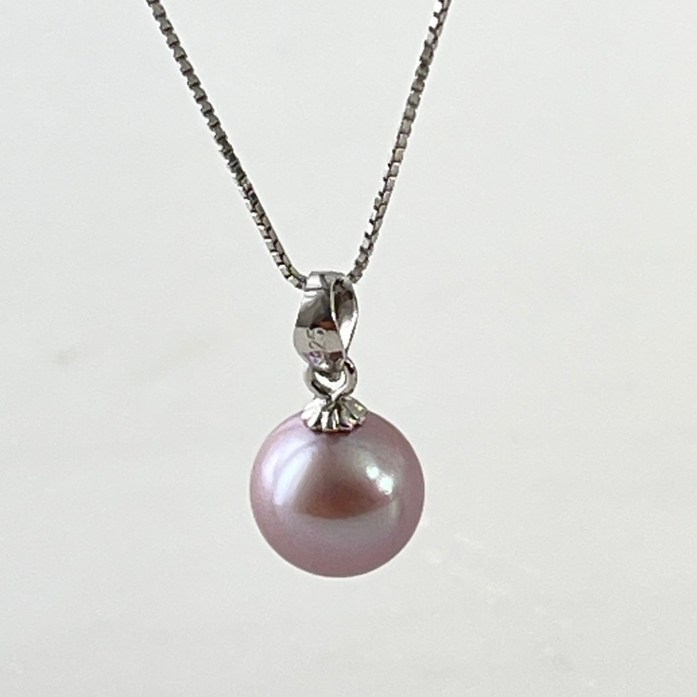 Real Round 3A Purple Freshwater Pearl Pendant 925 Sterling Silver Necklace - Picture 11 of 14
